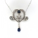 Antique Art Nouveau 6.73ct.tw. Sapphire and Diamond Statement Necklace Silver 18k with Seed Pearl Platinum Chain