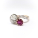 Edwardian 1920's French Toi et Moi 1.32 ct.t.w. Natural Ruby & Old European Cut Diamond Ring Platinum 18k