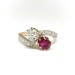 Edwardian 1920's French Toi et Moi 1.32 ct.t.w. Natural Ruby & Old European Cut Diamond Ring Platinum 18k