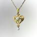 Antique Krementz Art Nouveau Pearl and Enamel Heart Pendant and Chain 14K 