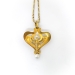 Antique Krementz Art Nouveau Pearl and Enamel Heart Pendant and Chain 14K 