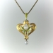 Antique Krementz Art Nouveau Pearl and Enamel Heart Pendant and Chain 14K 