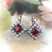 Antique Victorian 4.32 ct. tw. Emerald Cut Garnet and Old European Cut Diamond Halo Earrings Silver Over 14k