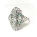 Art Deco .88ct. tw. Diamond and Emerald Navette Ring Platinum