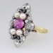 Exquisite Edwardian Sapphire, Pearl & Old Mine Cut Diamond Cocktail Ring 14k