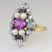 Exquisite Edwardian Sapphire, Pearl & Old Mine Cut Diamond Cocktail Ring 14k