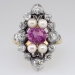 Exquisite Edwardian Sapphire, Pearl & Old Mine Cut Diamond Cocktail Ring 14k